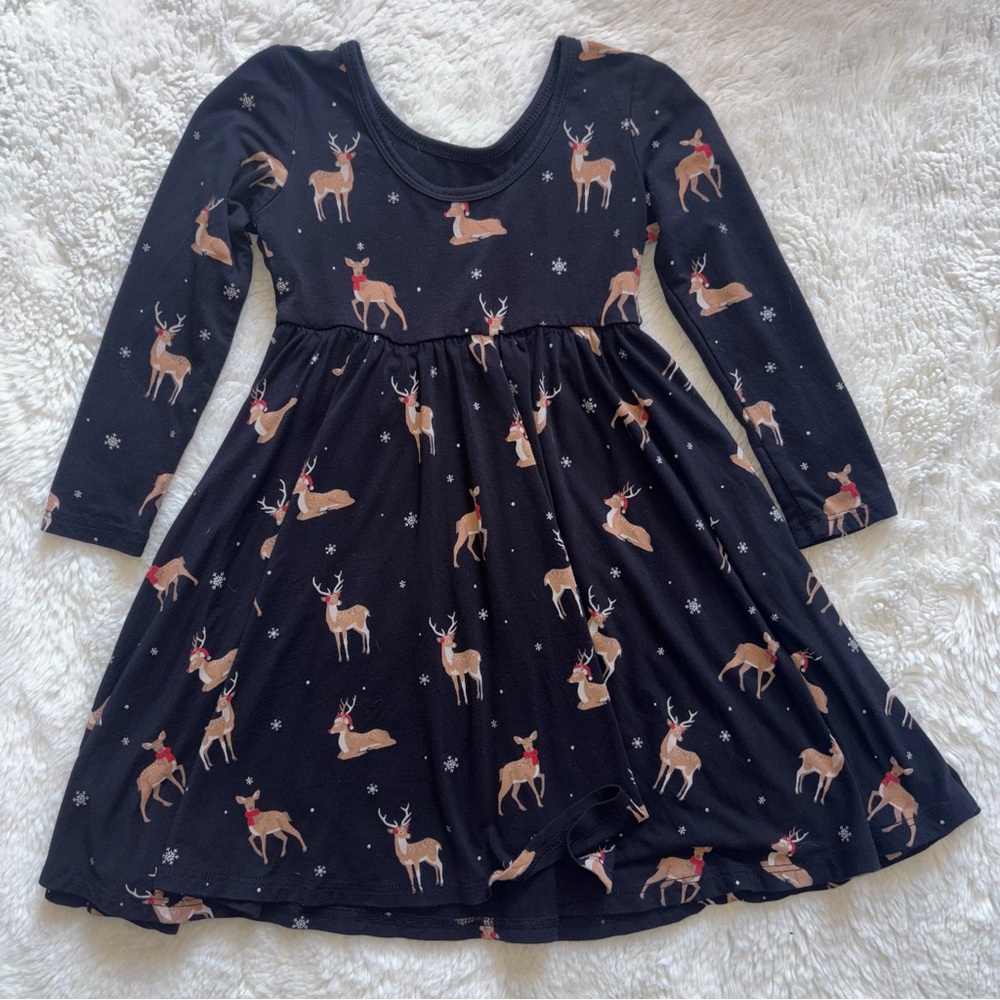 Two Kyte Baby Girls 3T Midnight Deer Twirl LS Dress + LS Tee Shirt Christmas Lot - Picture 5 of 10